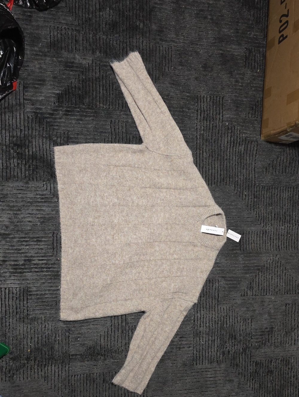 Topshop Ribbed Crewneck Sweater - Light Taupe